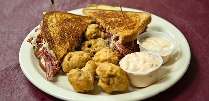 Reuben sandwich with fried mushrooms